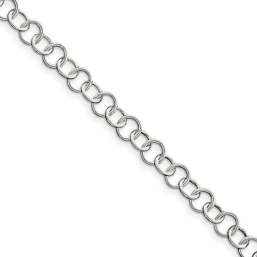 Sterling Silver 8mm, Fancy Circle Link Anklet, 10 Inch
